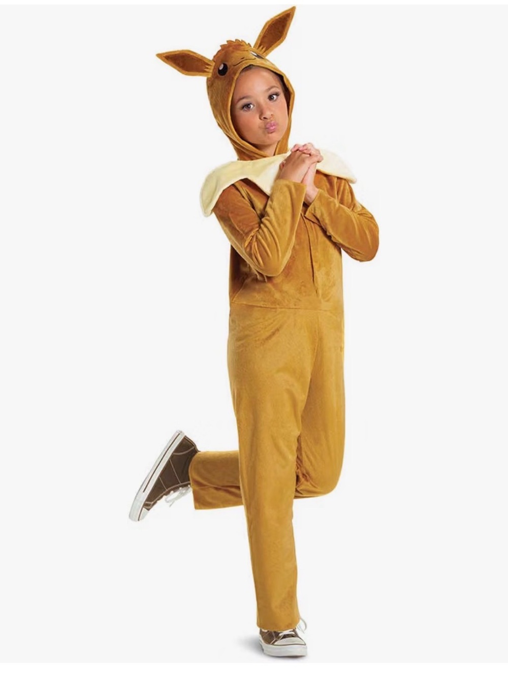 Kids Eevee Pajama-Style Costume in Brown with Cream Collar